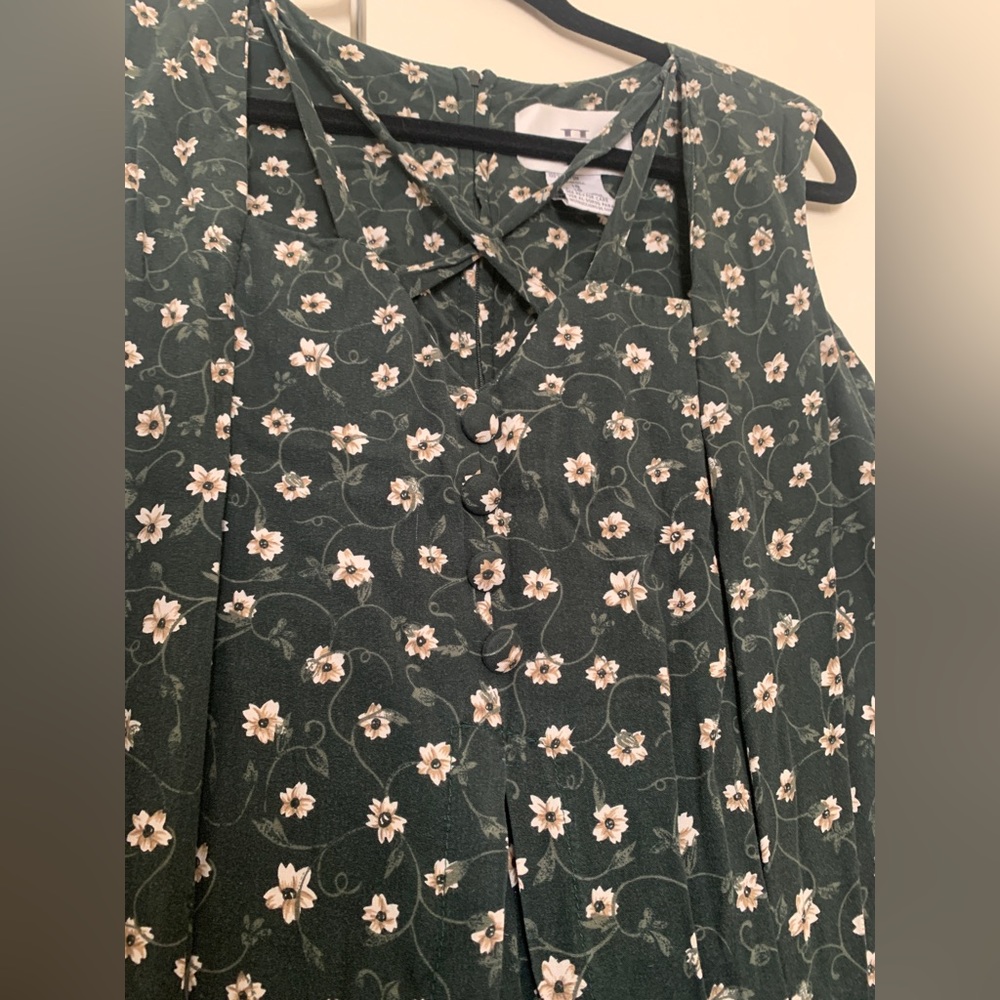 Vintage Plus Size Green Floral Midi Dress Sz 18